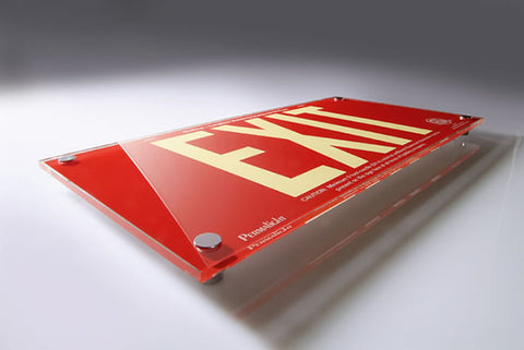 Exit Sign, Photoluminescent - Red Acrylic - Glowing Legend